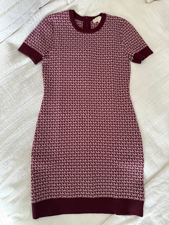 Michael Kors Dresses & Skirts - Michael Kors Burgundy and Pink Short-Sleeve Knit Logo Dress